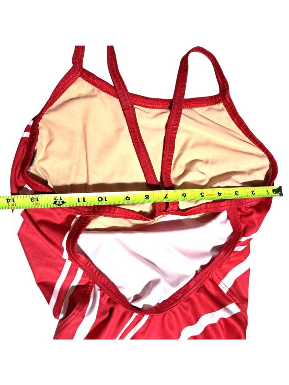 Vintage Speedo Red Womens Swimsuit Size 11 / 12 Striped Polyester Blend Made In - Picture 4 of 8
